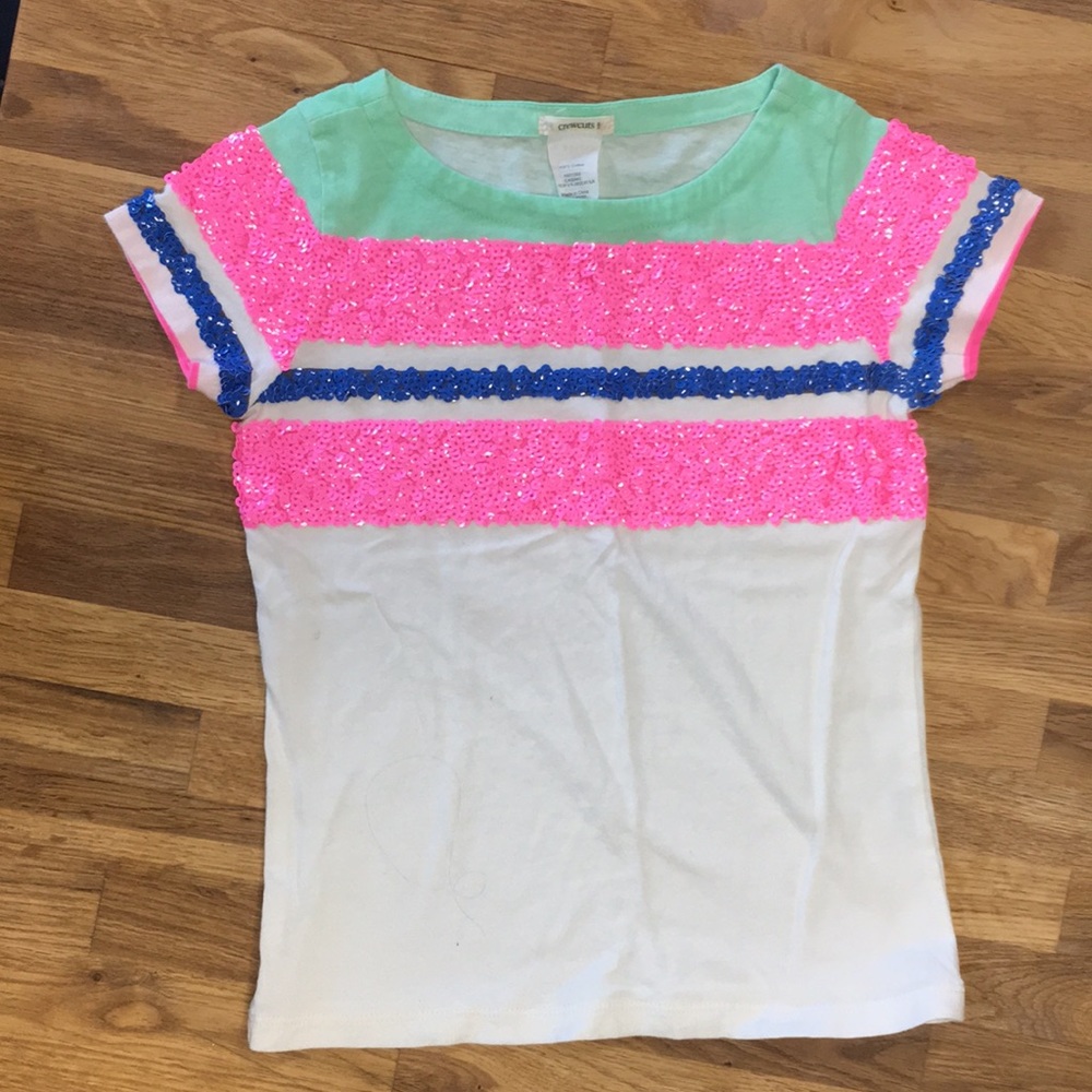Crewcuts Sequin Stripe t shirt Size 6/7 NWOT